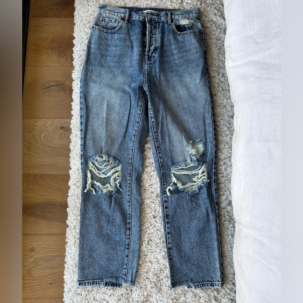 PACSUN Blue High Rise Straight Jeans With distressed Knees